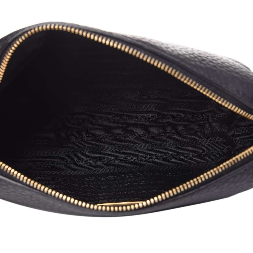 Prada Prada Vitello Daino Black Leather Cosmetic Pouch Black Leather Never worn - Box View