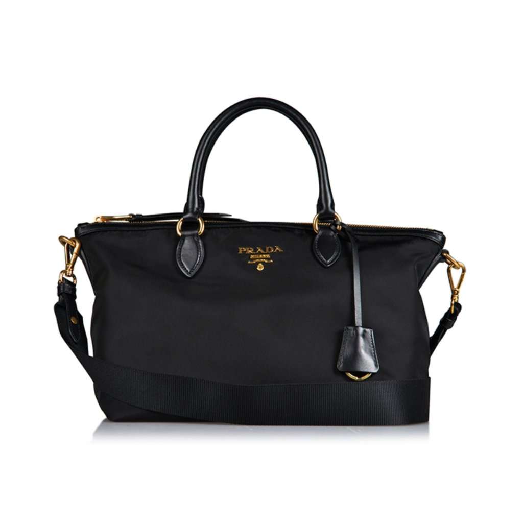 Prada Prada Tessuto Nylon Black Leather Clochette Crossbody Tote Bag Black Never worn - Front View