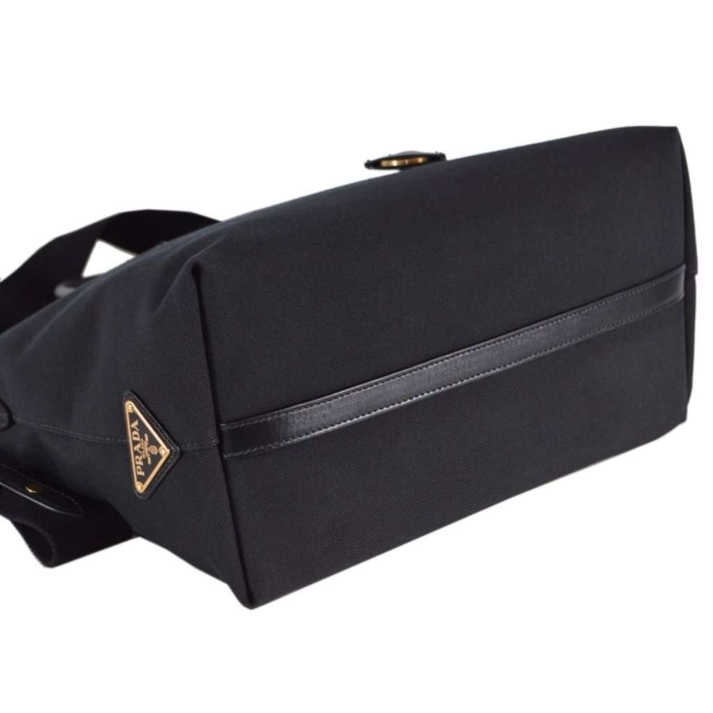 Prada Prada Tessuto Nylon Black Leather Clochette Crossbody Tote Bag Black Never worn - Model View