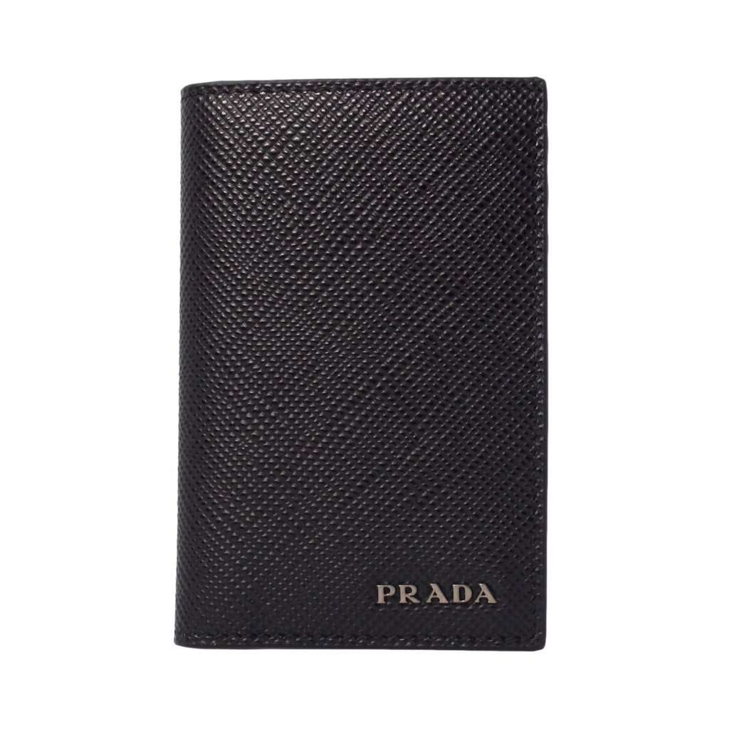 Prada Prada Black Saffiano Leather Vertical Logo Card Holder Black Leather Never worn - Front View