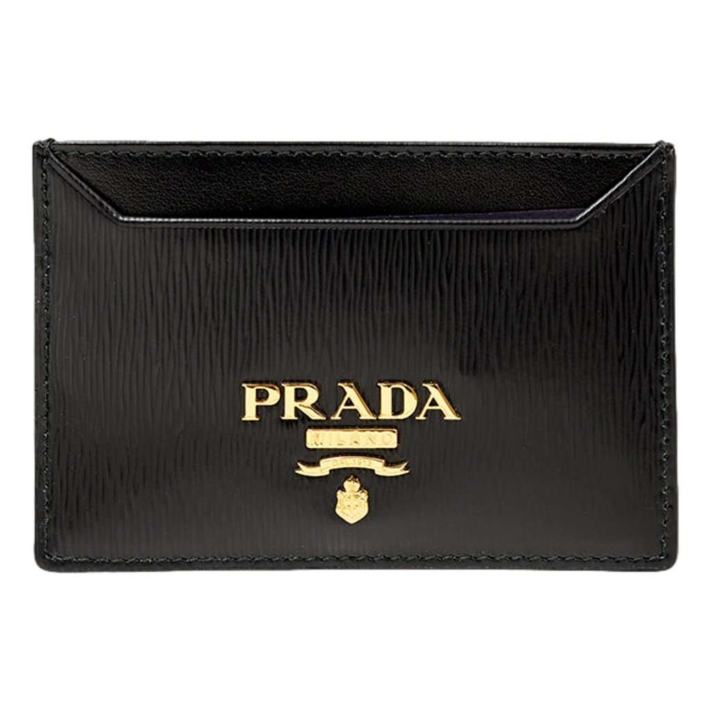 Prada Prada Black Vitello Move Leather Gold Logo Card Holder Wallet Black Leather Never worn - Front View