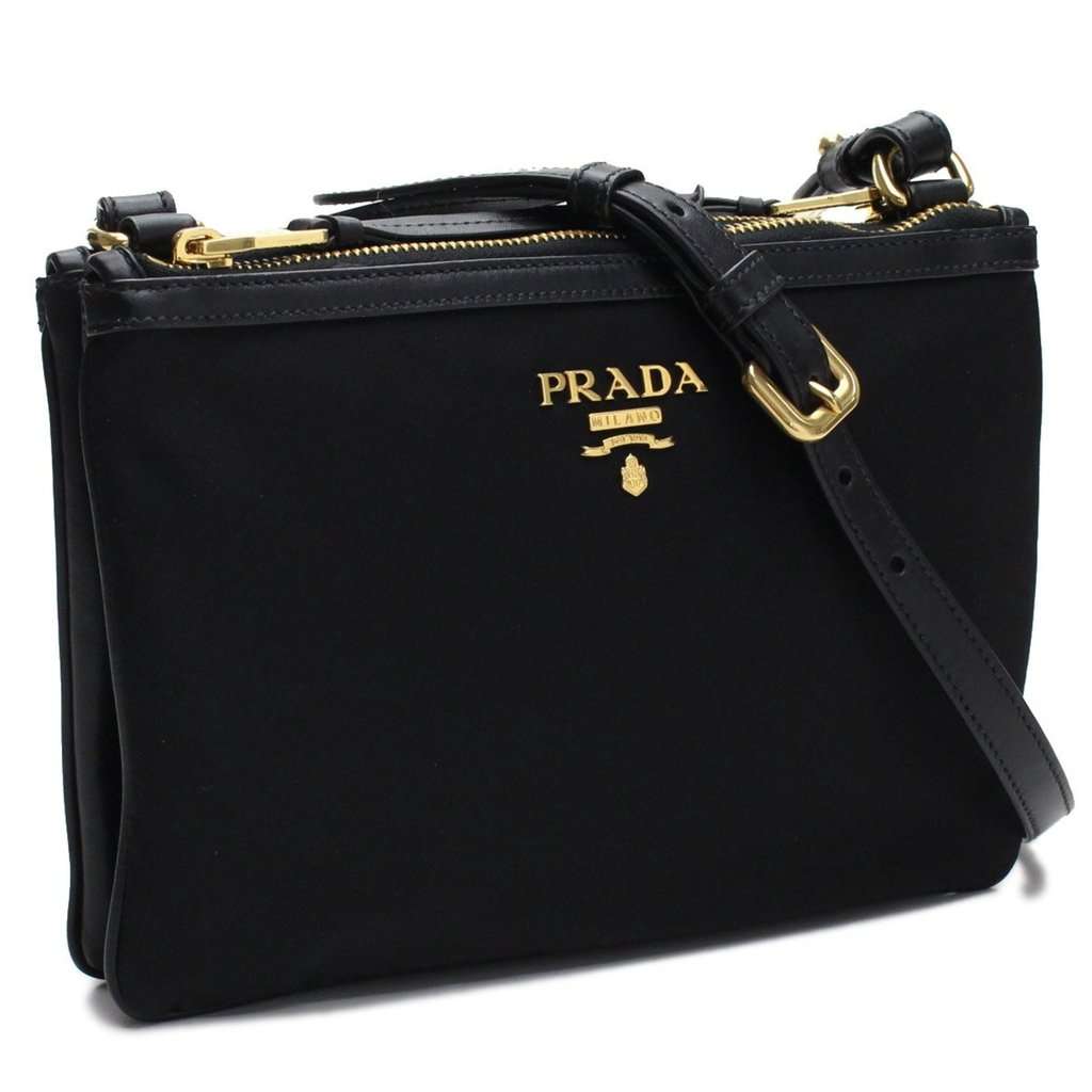 Prada Prada Logo Tessuto Nylon Soft Calf Trim Black Cross Body Bag Black Never worn - Back View