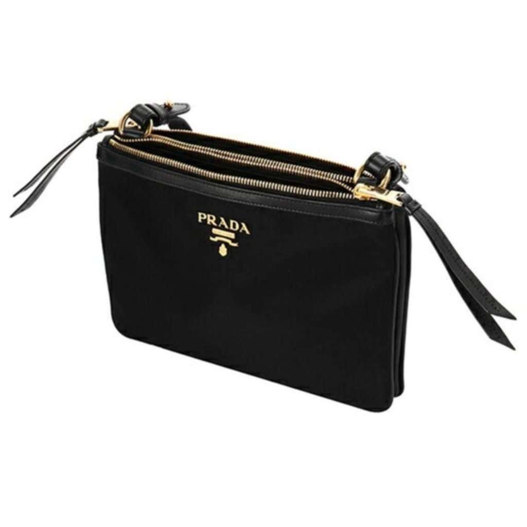 Prada Prada Logo Tessuto Nylon Soft Calf Trim Black Cross Body Bag Black Never worn - Inside View