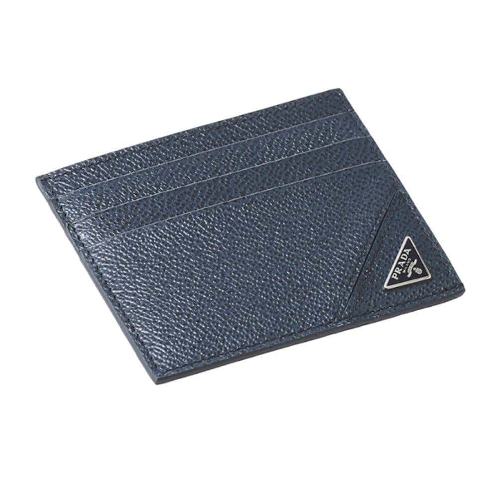 Prada Prada Vitello Micro Grain Navy Triangle Logo Cardholder Wallet Navy Leather Never worn - Front View