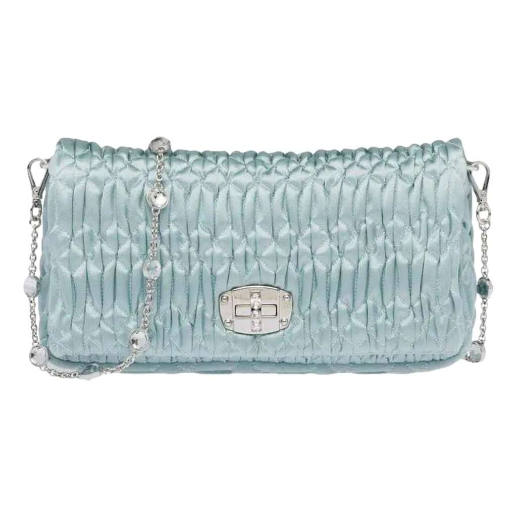 Miu Miu Miu Miu Satin Quilted Crystal Embellished Chain Crossbody Light Blue Blue Satin Never worn - Front View