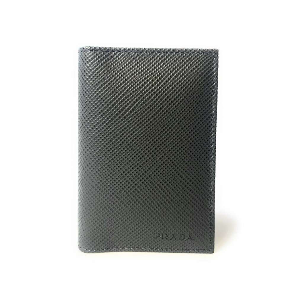 Prada Prada Mens Saffiano Leather Vertical Card Black Holder Bifold Wallet Black Leather Never worn - Front View