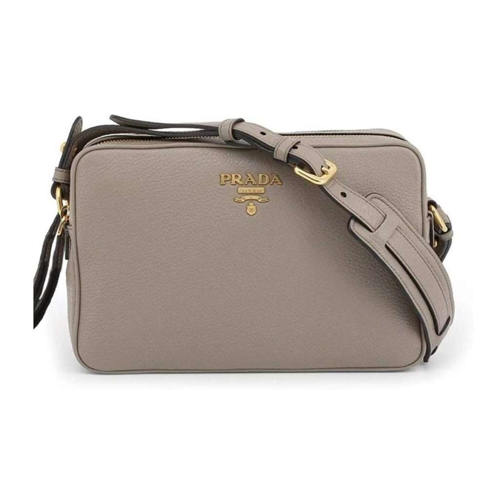 Prada Prada Argilla Grey Vitello Phenix Leather Double Zip Cross Body Bag Grey Leather Never worn - Front View
