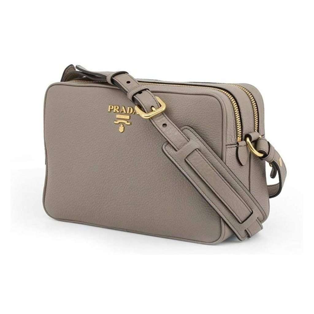 Prada Prada Argilla Grey Vitello Phenix Leather Double Zip Cross Body Bag Grey Leather Never worn - Back View