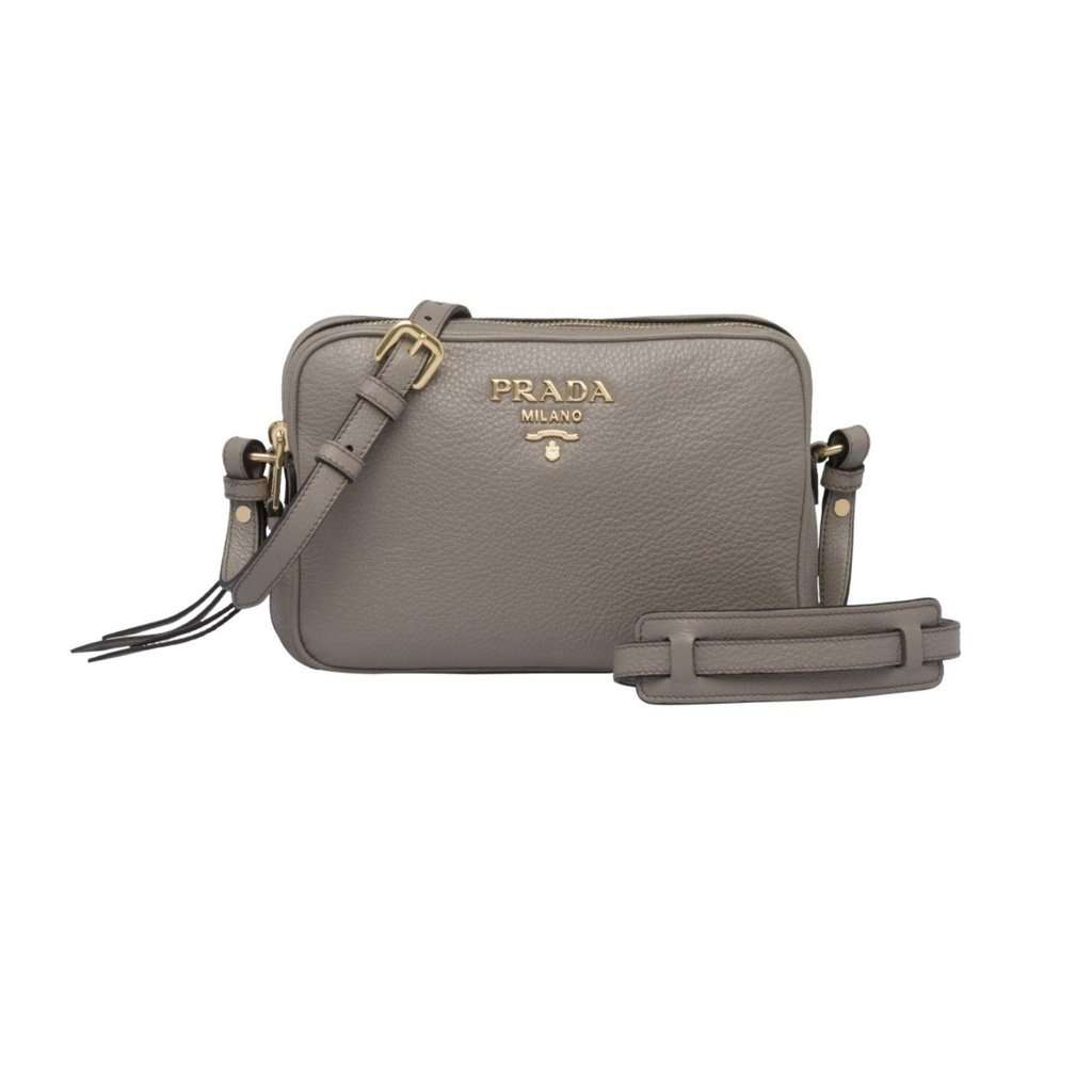Prada Prada Argilla Grey Vitello Phenix Leather Double Zip Cross Body Bag Grey Leather Never worn - Inside View