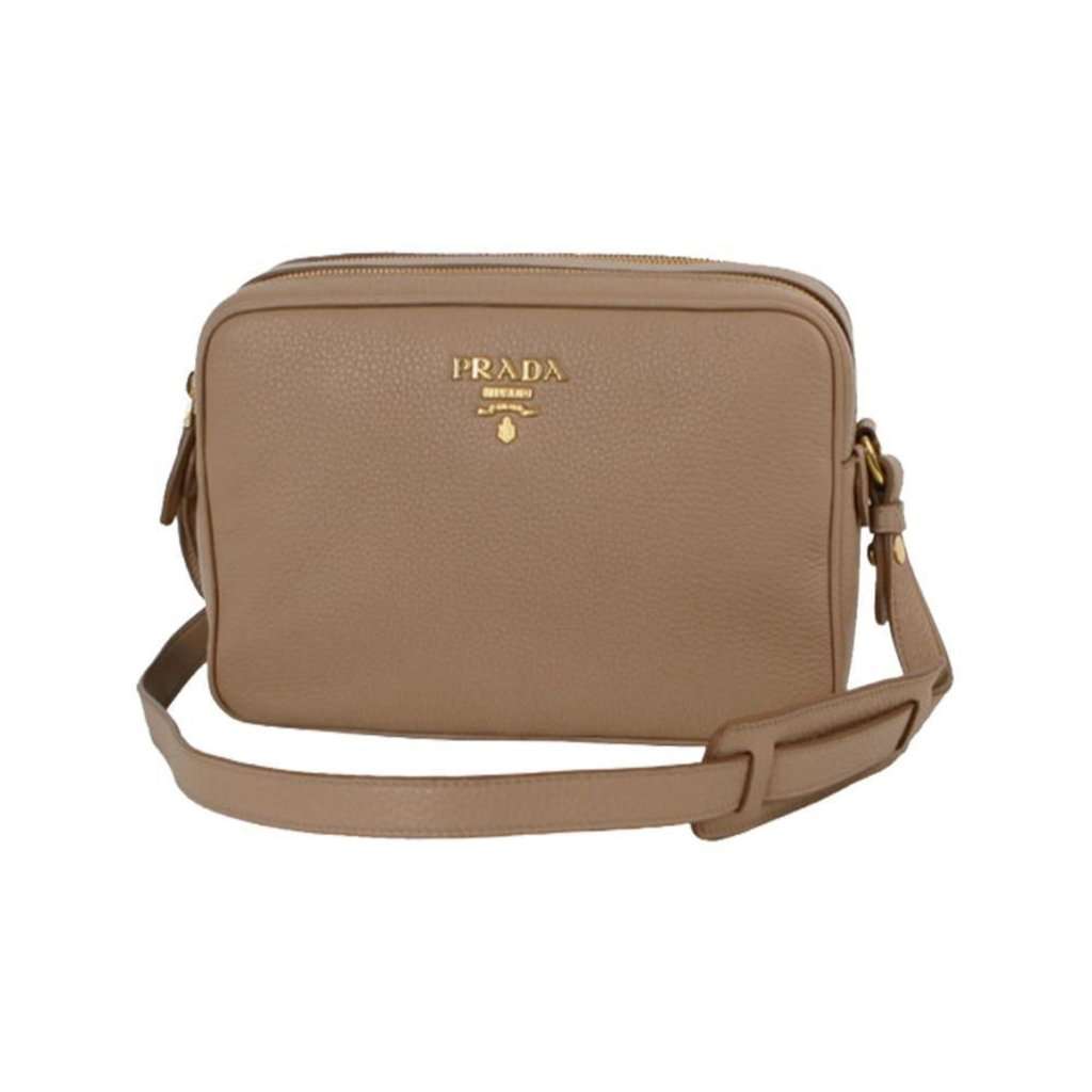 Prada Prada Beige Vitello Phenix Leather Double Zip Crossbody Bag Beige Leather Never worn - Front View