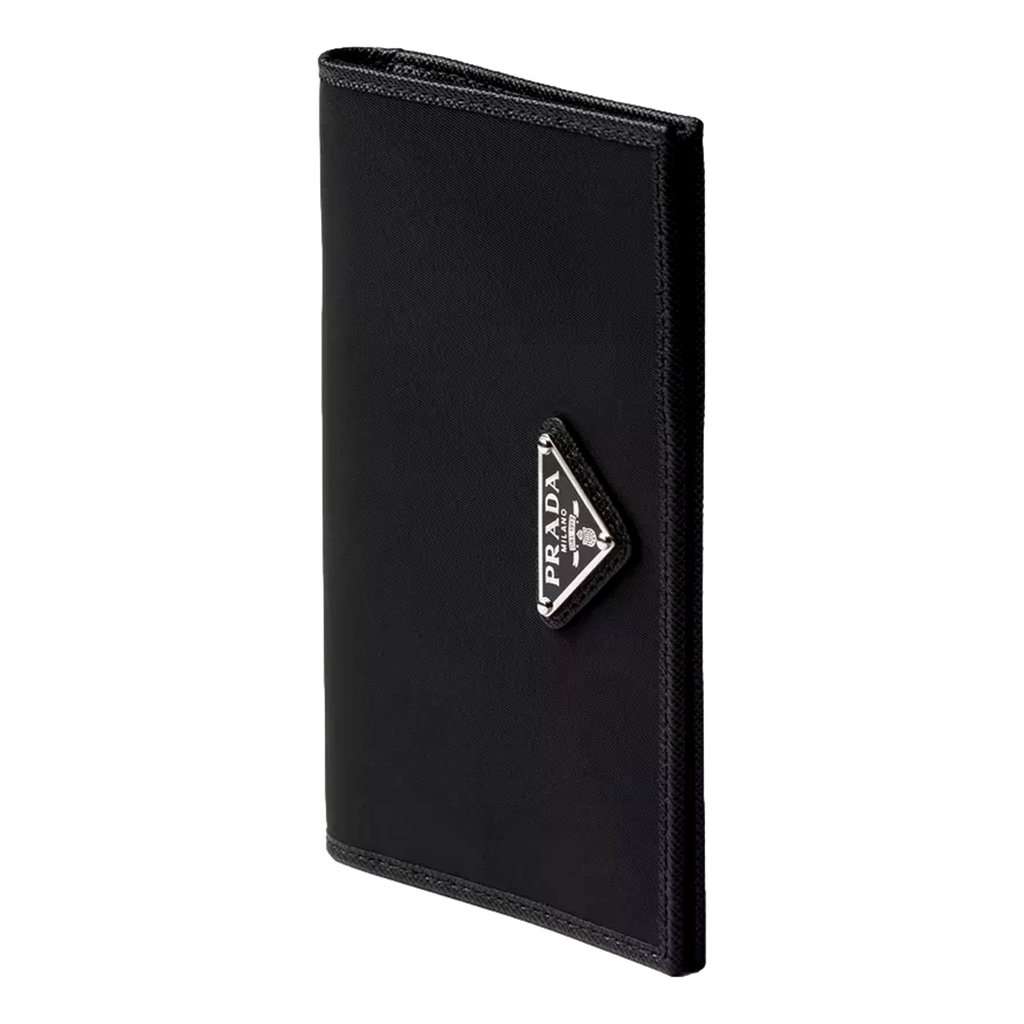 Prada Prada Re-Nylon Tessuto Black Saffiano Passport Holder Triangle Logo Black Leather Never worn - Back View
