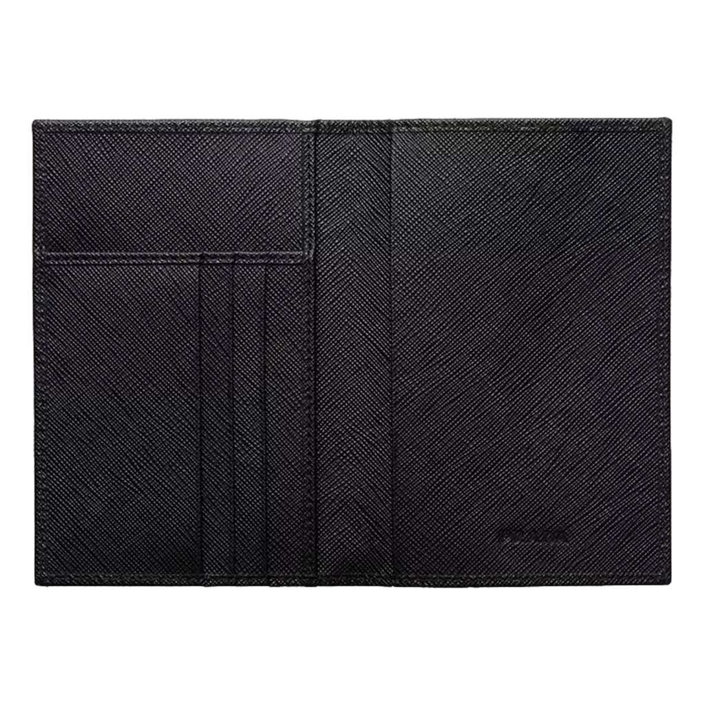 Prada Prada Re-Nylon Tessuto Black Saffiano Passport Holder Triangle Logo Black Leather Never worn - Inside View