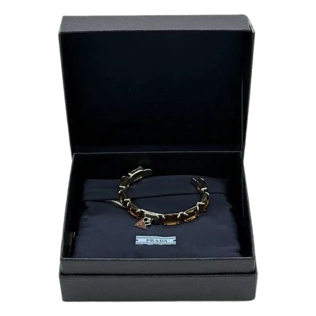Prada Prada Triangolo Silver Tone Brown Crystal Cuff Bracelet Triangle Logo Silver Never worn - Inside View