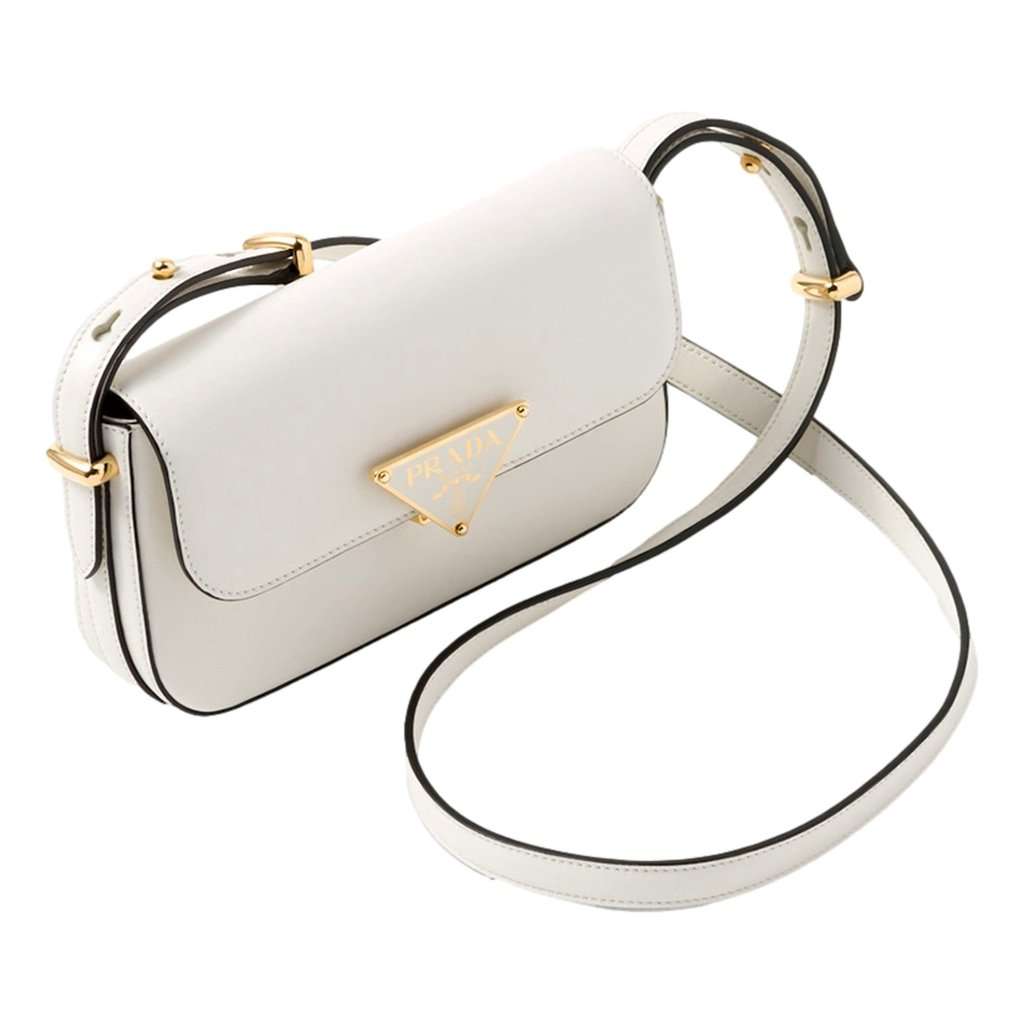 Prada Prada Embleme Triangle Logo Soft Calfskin Crossbody Bag White White Leather Never worn - Inside View