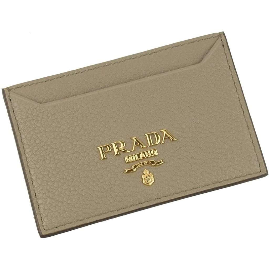 Prada Prada Vitello Grain Argilla Grey Leather Small Card Holder Wallet Grey Leather Never worn - Front View
