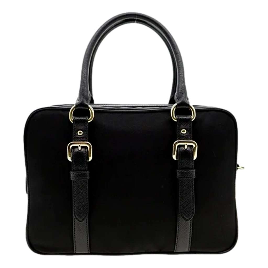 Prada Prada Bauletto Tessuto Nylon Saffiano Black Satchel Bag Gold Lock Black Never worn - Inside View
