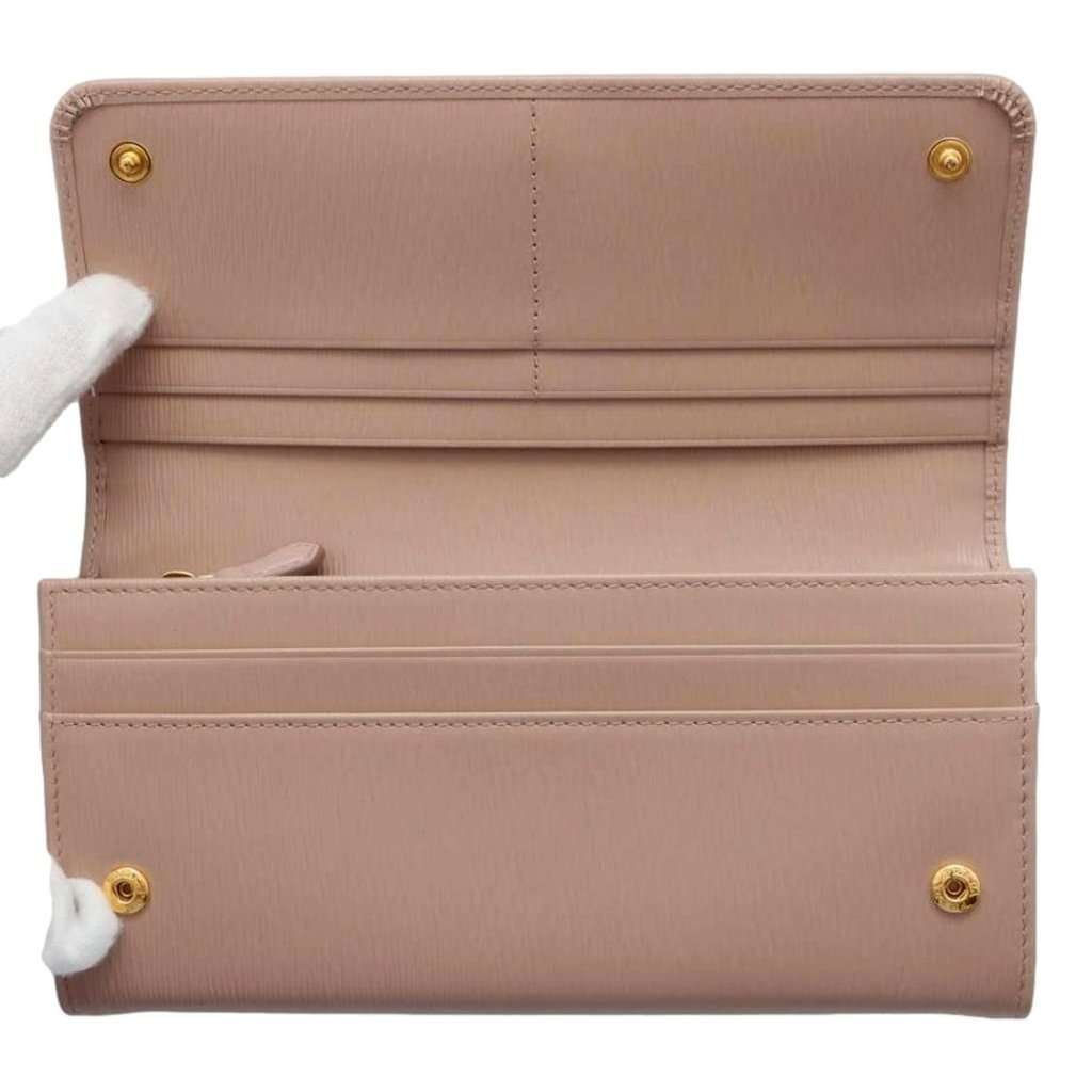 Prada Prada Vitello Move Cipria Beige Leather Continental Long Wallet Gold Triangle Logo Brown Leather Never worn - Model View