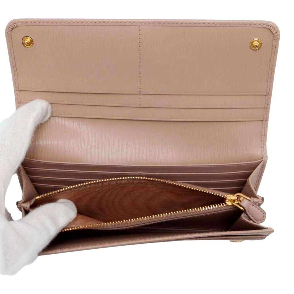 Prada Prada Vitello Move Cipria Beige Leather Continental Long Wallet Gold Triangle Logo Brown Leather Never worn - Box View