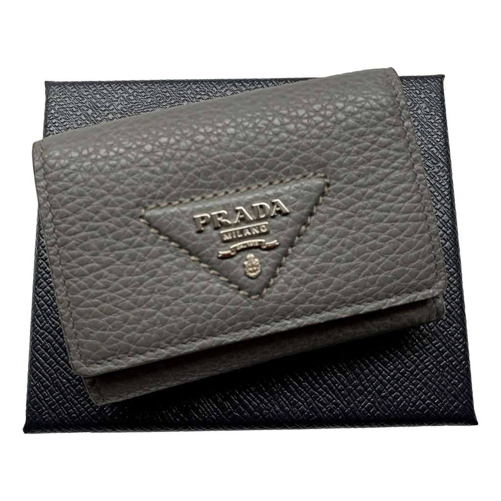 Prada Prada Marmo Marble Grey Vitello Daino Leather Silver Logo Trifold Wallet Grey Leather Never worn - Front View