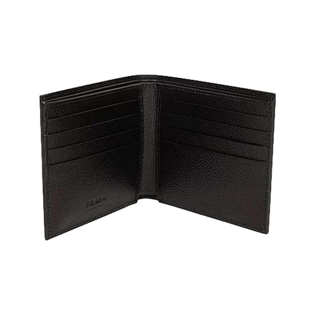 Prada Prada Mens Vitello Micro Grain Black Leather Triangle Logo Bifold Wallet Black Leather Never worn - Back View