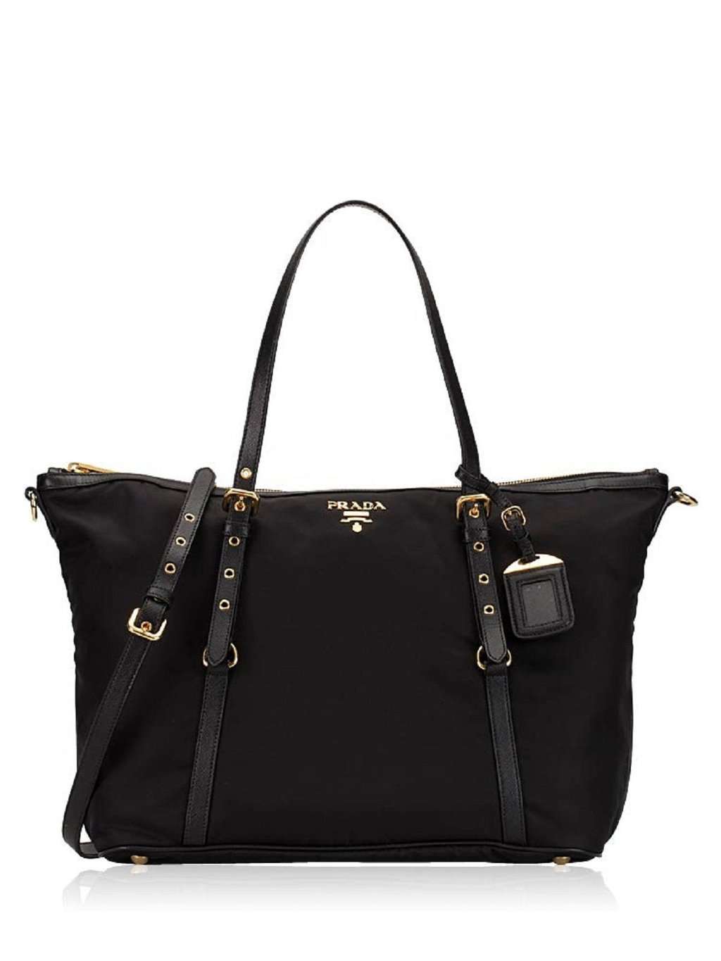 Prada Prada Tessuto Nylon Saffiano Leather Black Top Zip Tote Bag Black Never worn - Front View