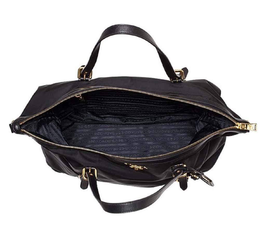 Prada Prada Tessuto Nylon Saffiano Leather Black Top Zip Tote Bag Black Never worn - Model View