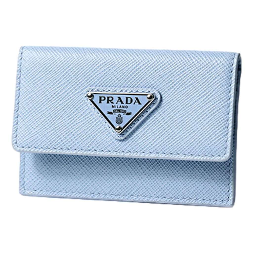 Prada Prada Saffiano Celeste Blue Leather Small Snap Card Holder Wallet Triangle Logo Blue Leather Never worn - Back View