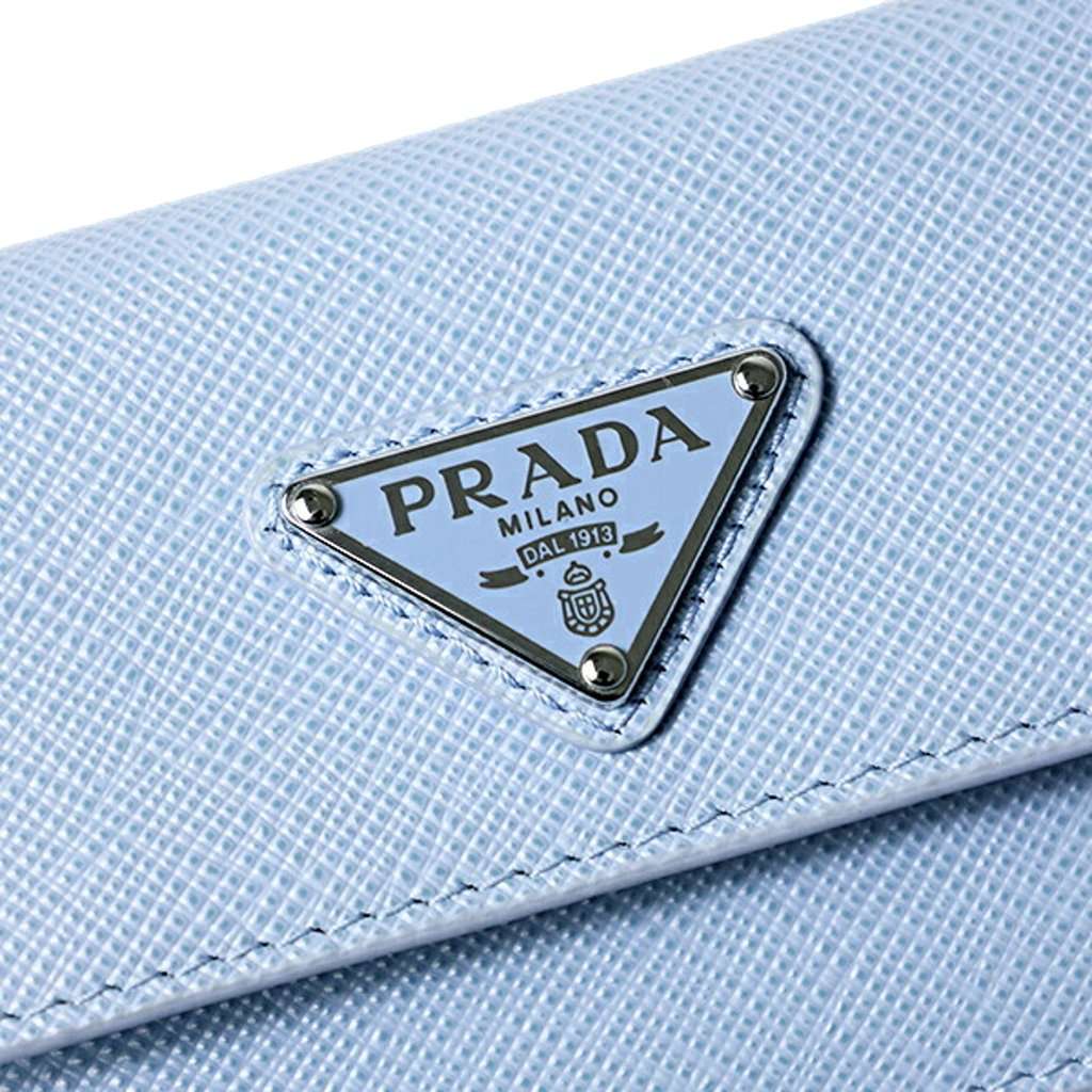 Prada Prada Saffiano Celeste Blue Leather Small Snap Card Holder Wallet Triangle Logo Blue Leather Never worn - Inside View