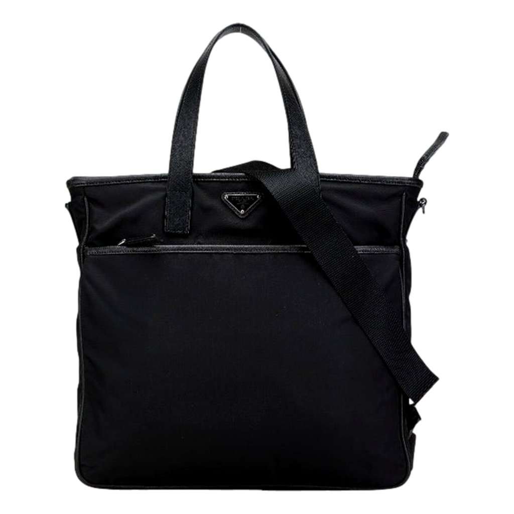 Prada Prada Re-Nylon Black Nylon and Saffiano Large Crossbody Tote Bag Black Leather Never worn - Front View