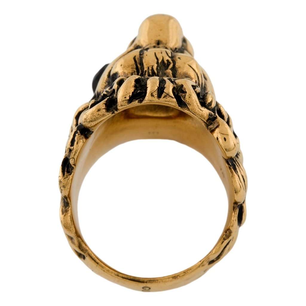 Gucci Gucci Lion Head King Ring With Crystal Aged Gold and Black 8 Yellow Never worn - Box View