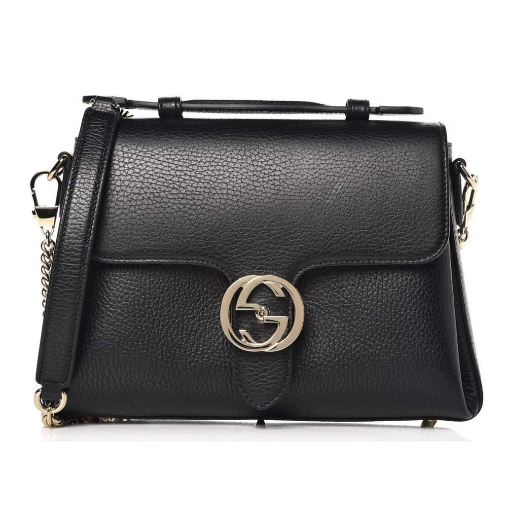 Gucci Gucci Interlocking G Black Calf Leather Chain Crossbody Bag Black Leather Never worn - Front View