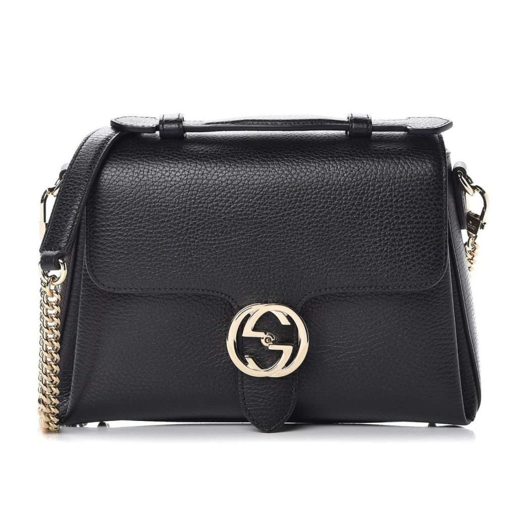 Gucci Gucci Interlocking G Black Calf Leather Chain Crossbody Bag Black Leather Never worn - Inside View