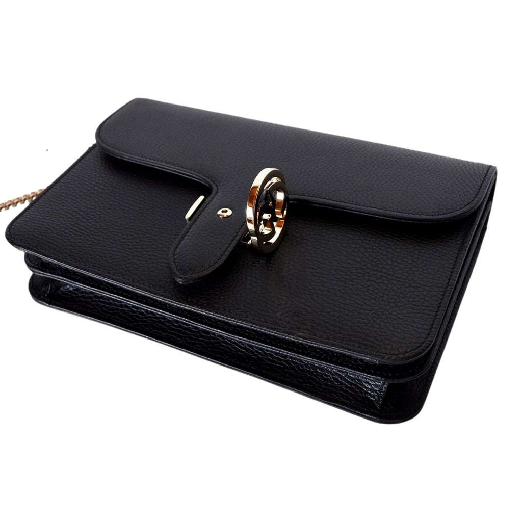 Gucci Gucci GG Marmont Crossbody Bag Black Pebbled Leather Gold Chain Interlocking GG Black Leather Never worn - Inside View