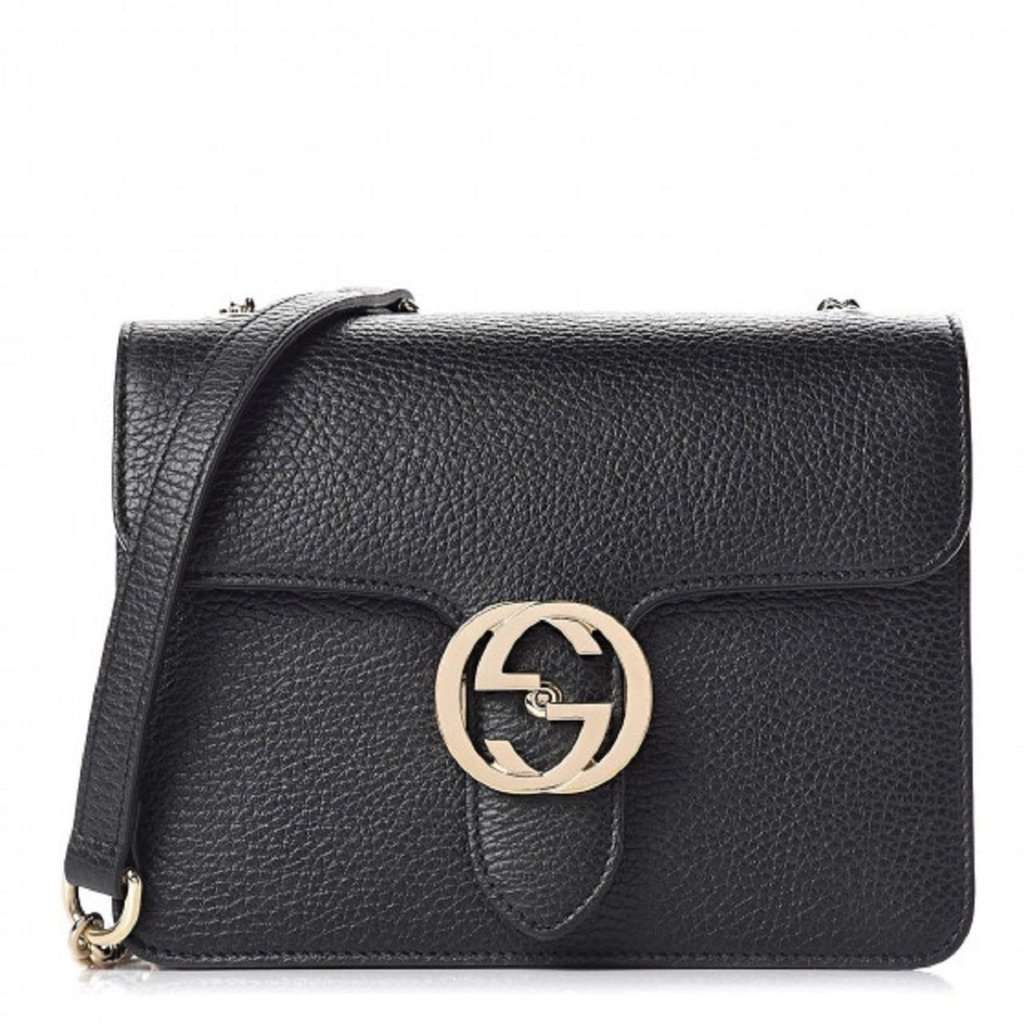 Gucci Gucci Black Icon GG Interlocking Small Crossbody Bag Black Leather Never worn - Front View