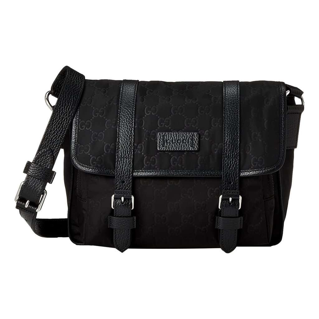Gucci Gucci GG Monogram Nylon Leather Messenger Bag Black Double Buckle Flap Black Never worn - Front View