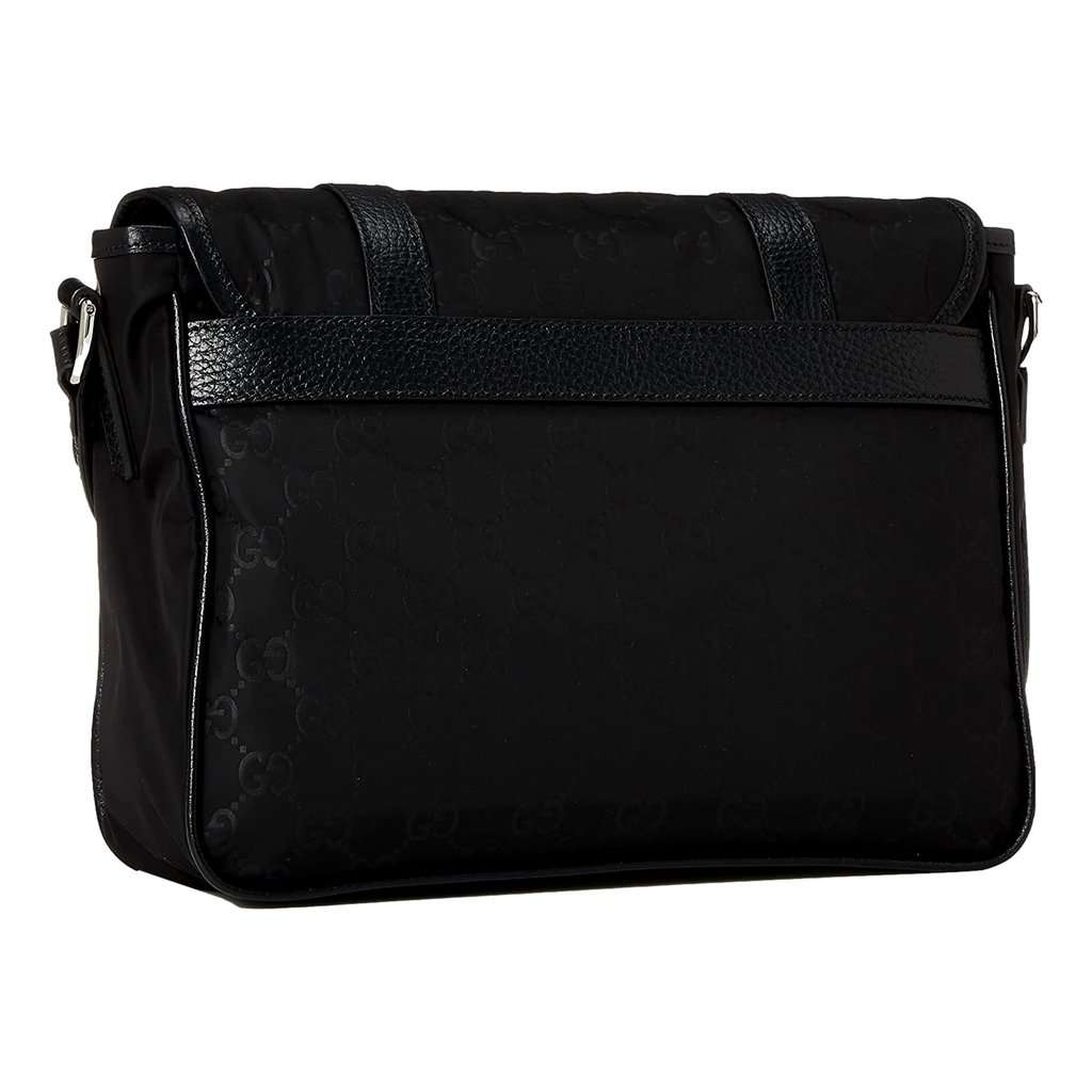 Gucci Gucci GG Monogram Nylon Leather Messenger Bag Black Double Buckle Flap Black Never worn - Back View