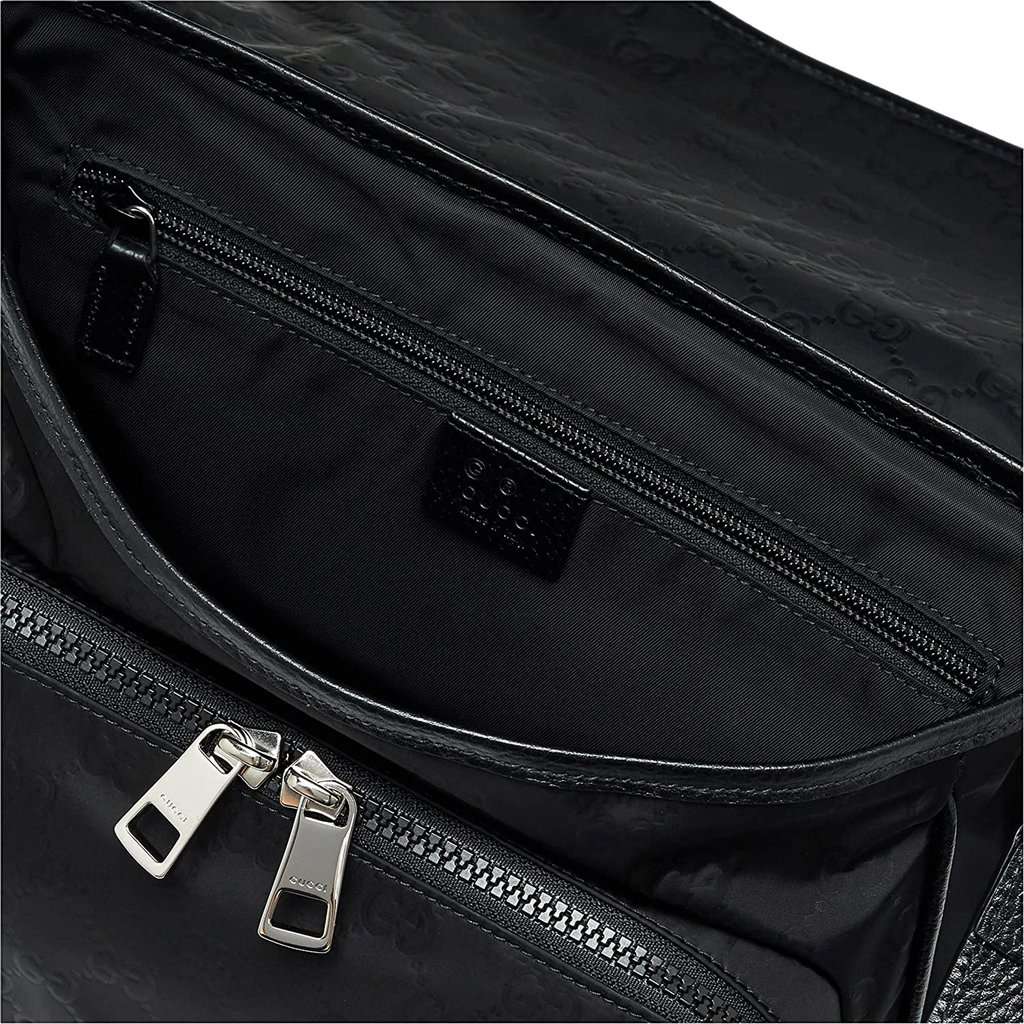 Gucci Gucci GG Monogram Nylon Leather Messenger Bag Black Double Buckle Flap Black Never worn - Model View