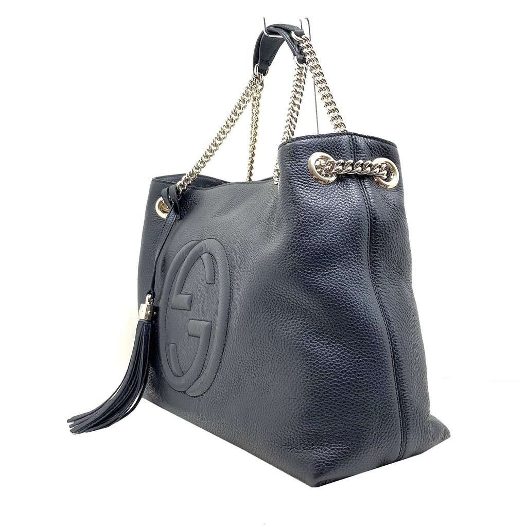 Gucci Gucci GG Pebbled Calfskin Medium Soho Gold Chain Shoulder Bag Black Black Leather Never worn - Back View