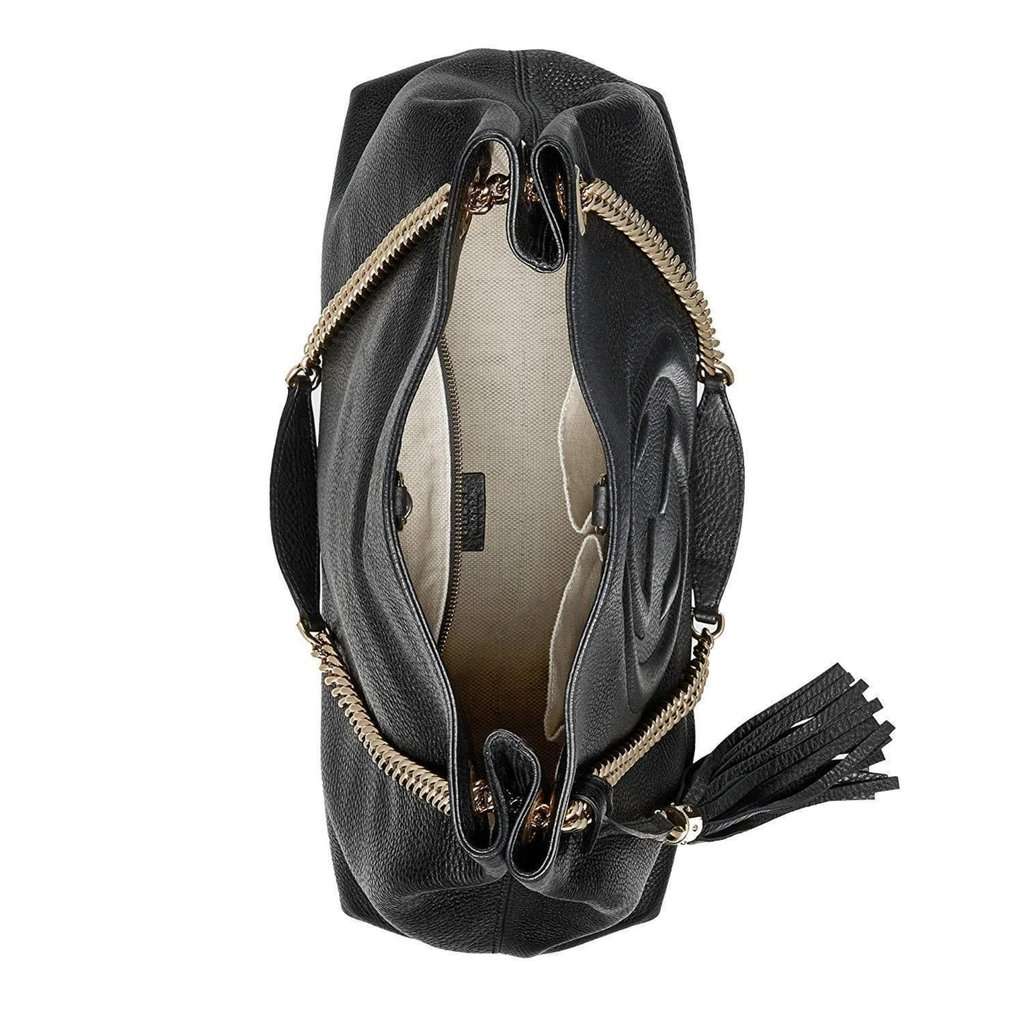Gucci Gucci GG Pebbled Calfskin Medium Soho Gold Chain Shoulder Bag Black Black Leather Never worn - Box View