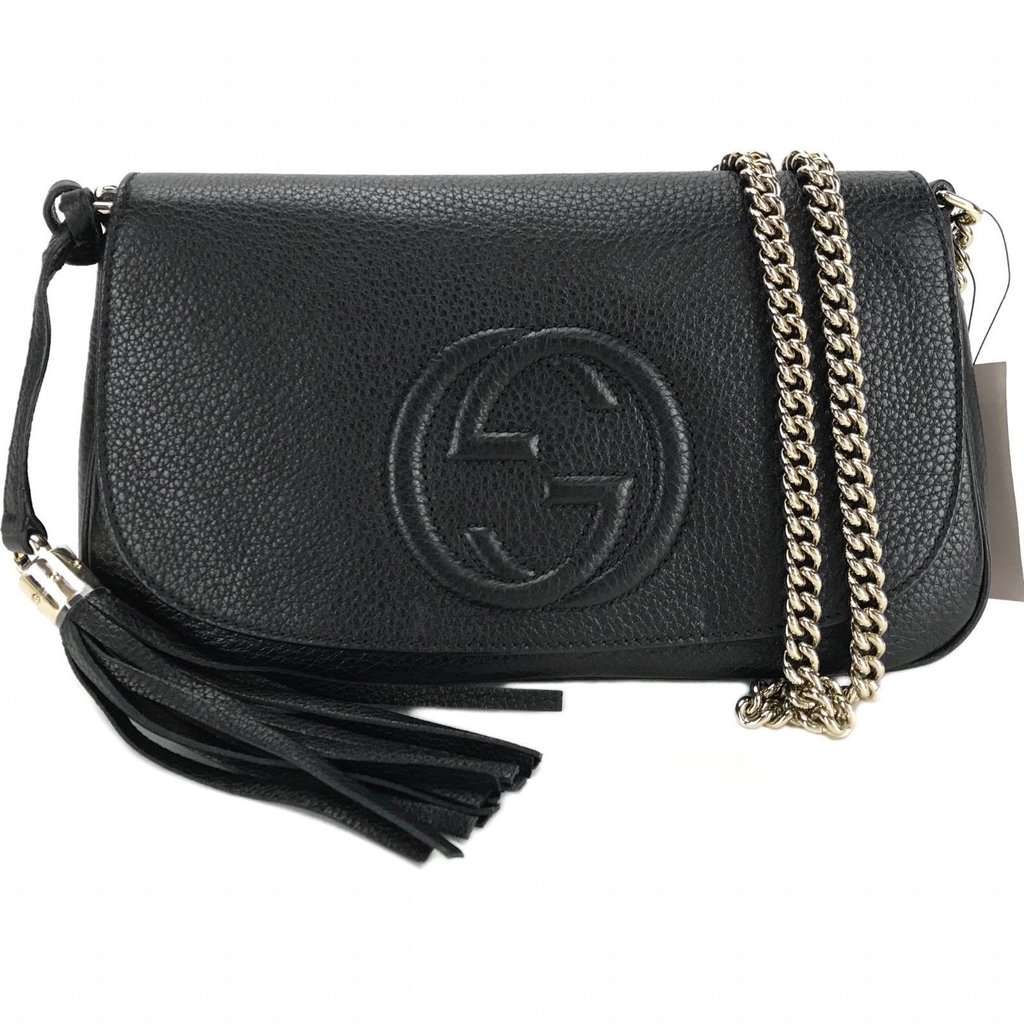 Gucci Gucci Soho Disco GG Black Calf Leather Tassel Chain Crossbody Bag Black Leather Never worn - Inside View