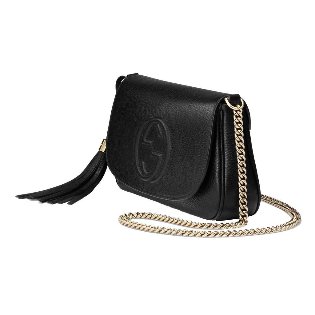 Gucci Gucci Soho Disco GG Black Calf Leather Tassel Chain Crossbody Bag Black Leather Never worn - Model View