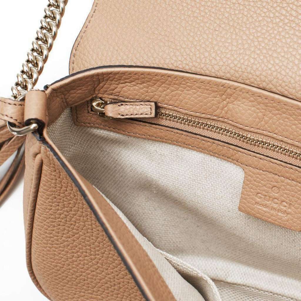 Gucci Gucci Soho Disco Beige GG Leather Tassel Chain Crossbody Flap Bag Beige Leather Never worn - Box View