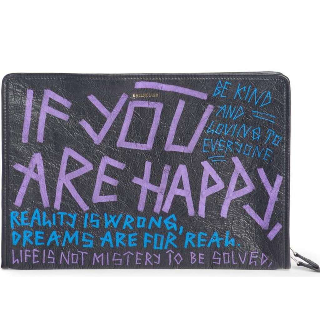 Balenciaga Balenciaga Bazar Graffiti Purple Blue Black Arena Leather Pouch Blue Leather Never worn - Front View