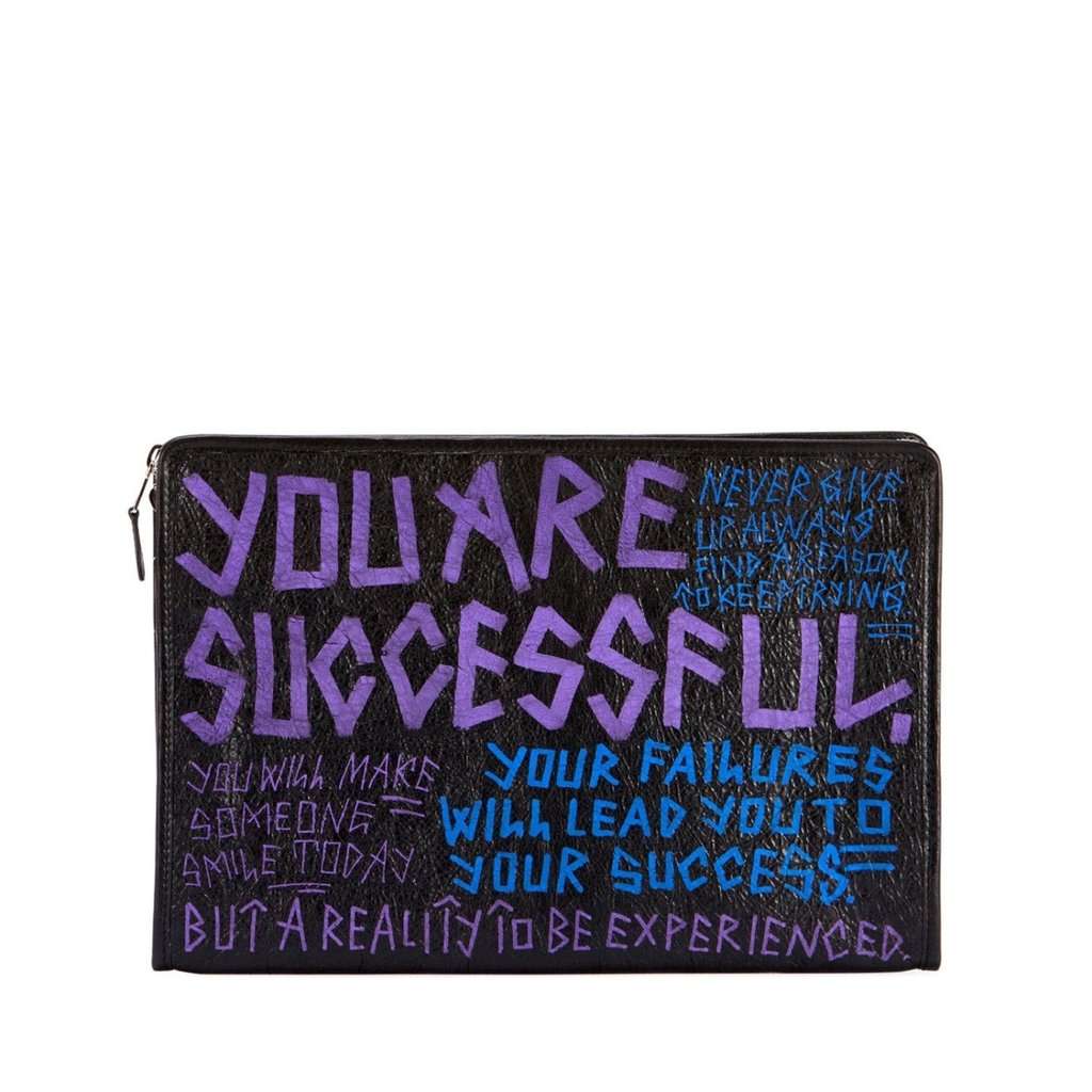 Balenciaga Balenciaga Bazar Graffiti Purple Blue Black Arena Leather Pouch Blue Leather Never worn - Back View