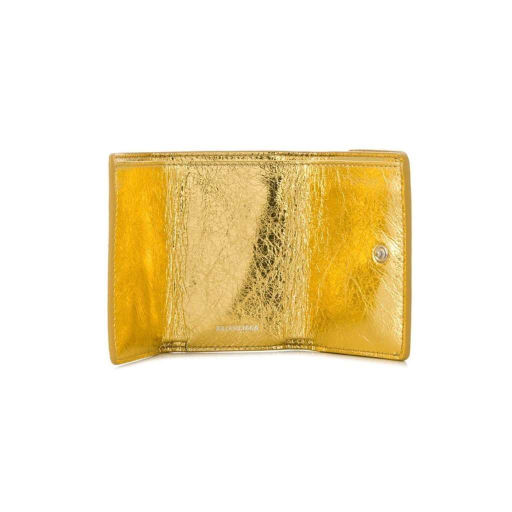 Balenciaga Balenciaga Papier Mini Trifold Wallet Metallic Gold Lambskin Leather Yellow Leather Never worn - Model View
