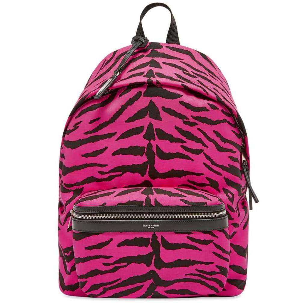 Saint Laurent Saint Laurent City Backpack Pink Zebra Print Cotton Leather Trim Pink Canvas Never worn - Front View