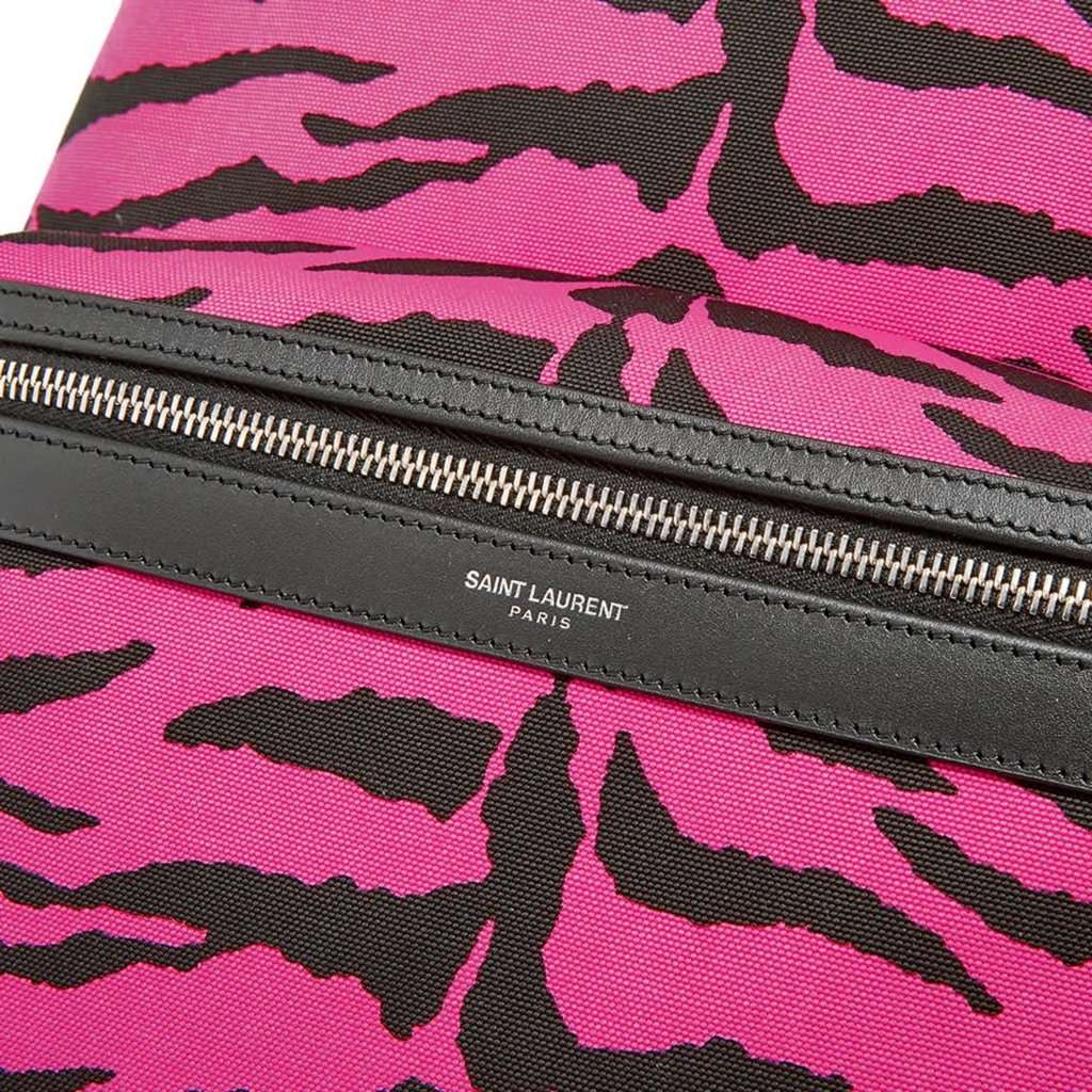 Saint Laurent Saint Laurent City Backpack Pink Zebra Print Cotton Leather Trim Pink Canvas Never worn - Model View