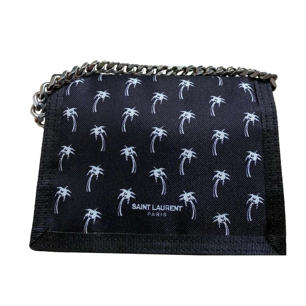 Saint Laurent Saint Laurent Buffalo Palm Tree Black Nylon Chain Trifold Wallet Black Never worn - Front View