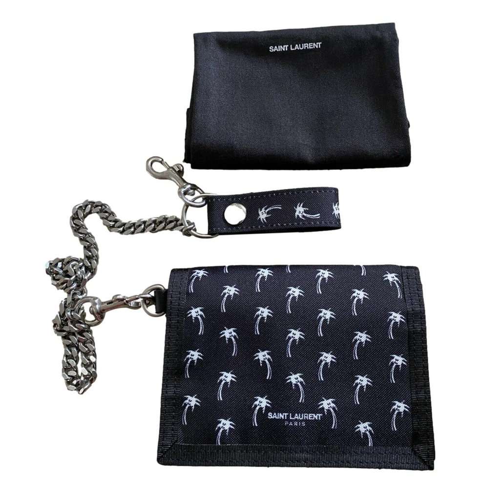 Saint Laurent Saint Laurent Buffalo Palm Tree Black Nylon Chain Trifold Wallet Black Never worn - Back View