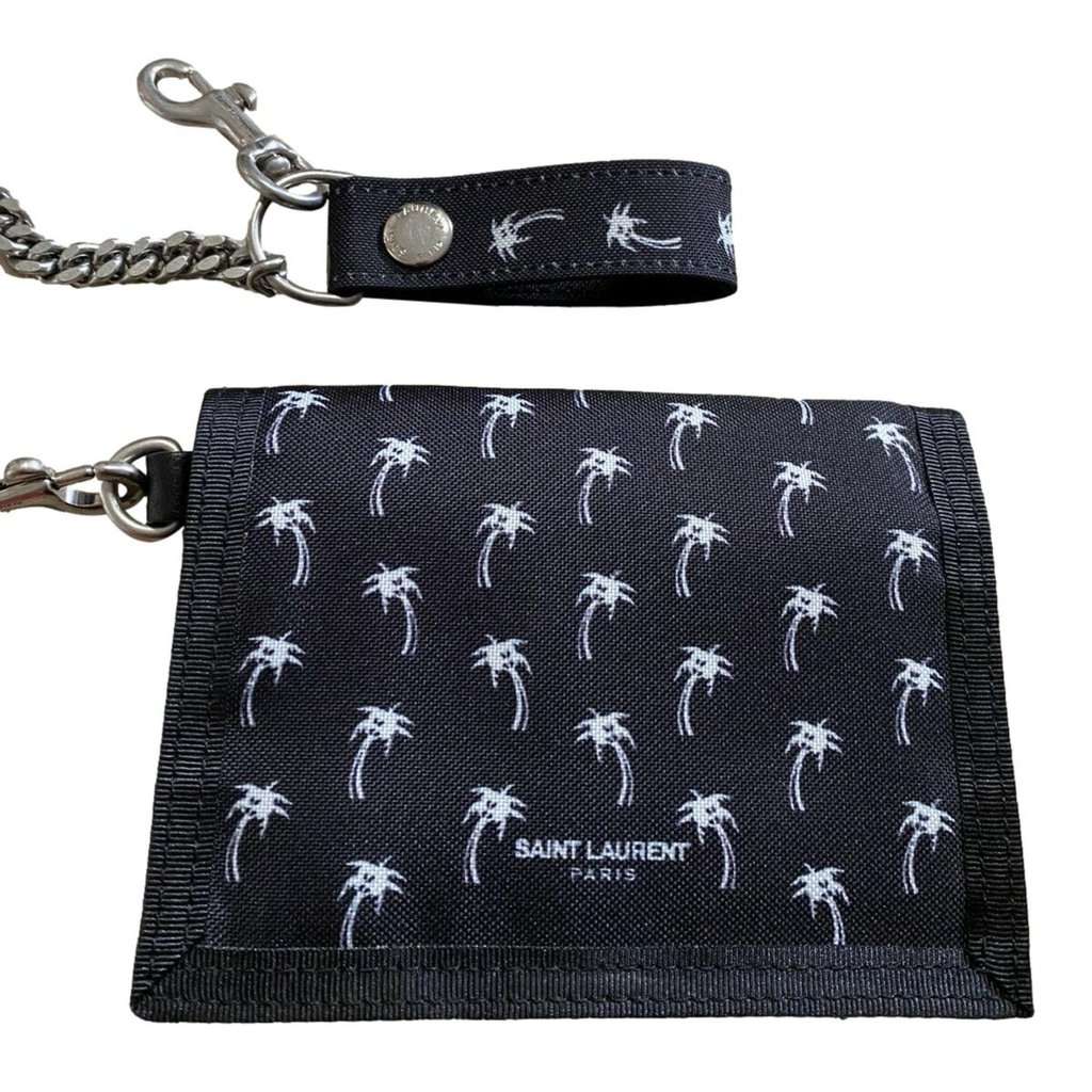 Saint Laurent Saint Laurent Buffalo Palm Tree Black Nylon Chain Trifold Wallet Black Never worn - Model View